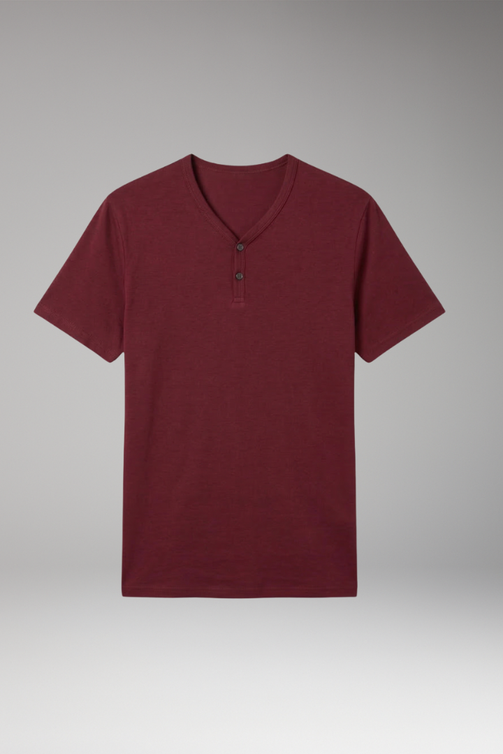 Men's T Shirt with Henley Neck and Short Sleeves