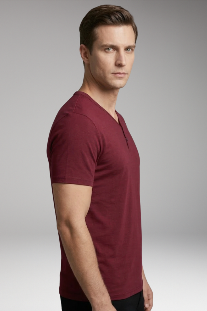 Men's T Shirt with Henley Neck and Short Sleeves