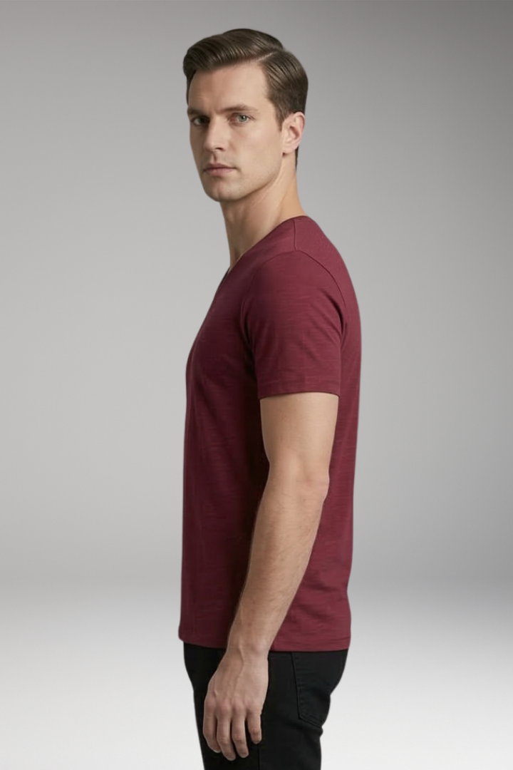 Men's T Shirt with Henley Neck and Short Sleeves