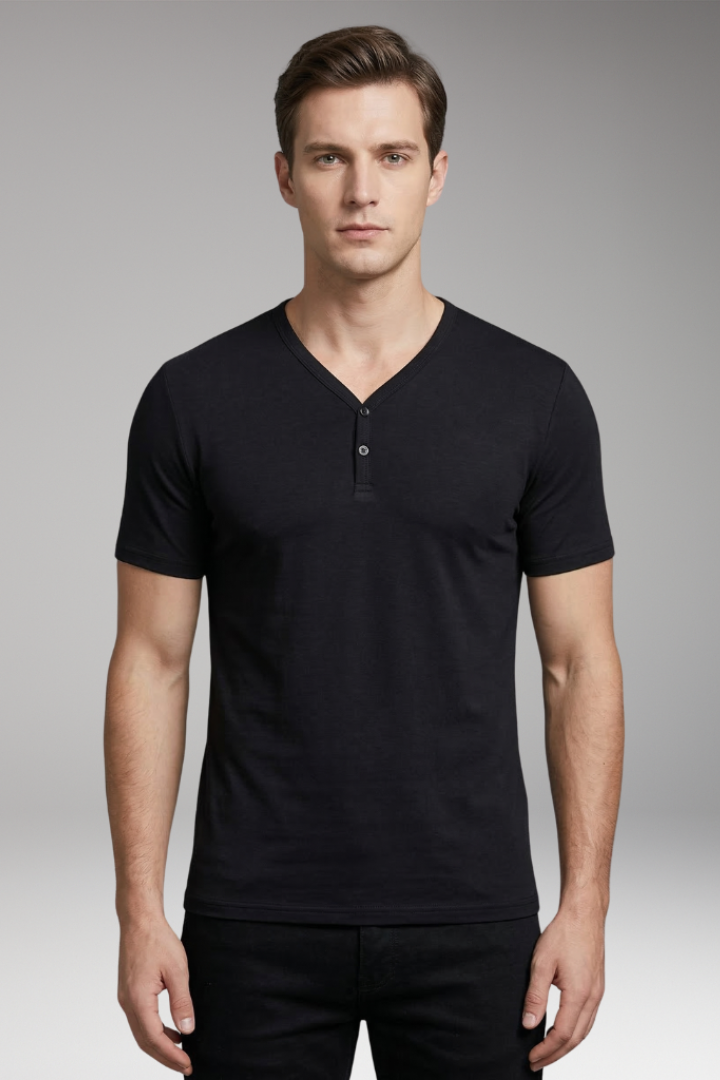 Men's T Shirt with Henley Neck and Short Sleeves