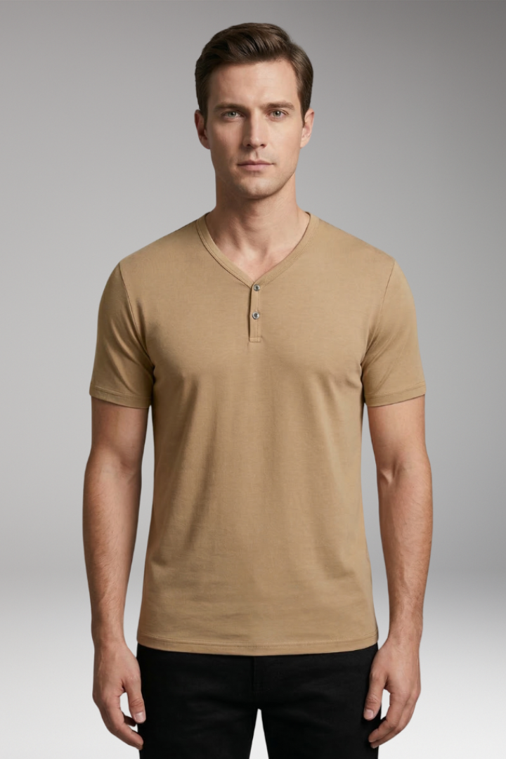 Men's T Shirt with Henley Neck and Short Sleeves