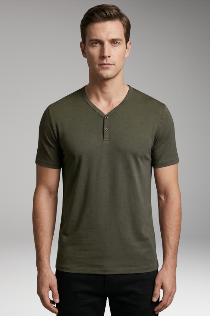 Men's T Shirt with Henley Neck and Short Sleeves