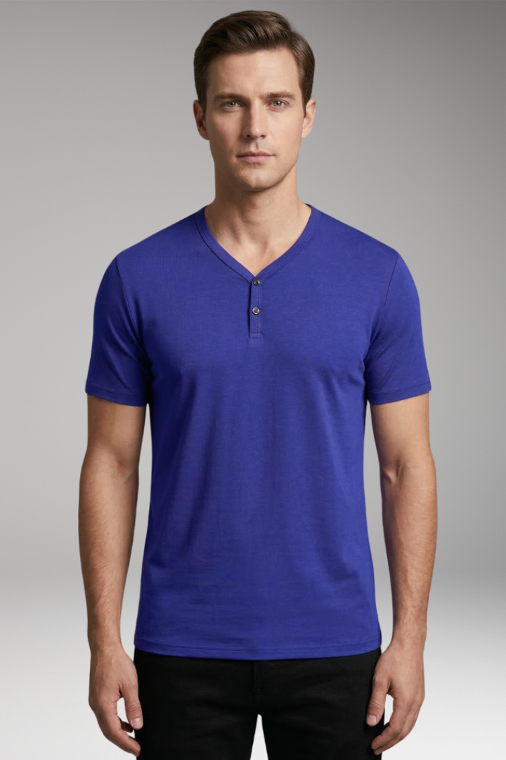 Men's T Shirt with Henley Neck and Short Sleeves