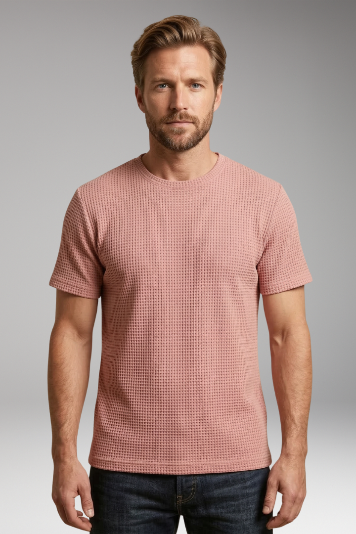 Men's T Shirt with Round Neck and Textured Surface