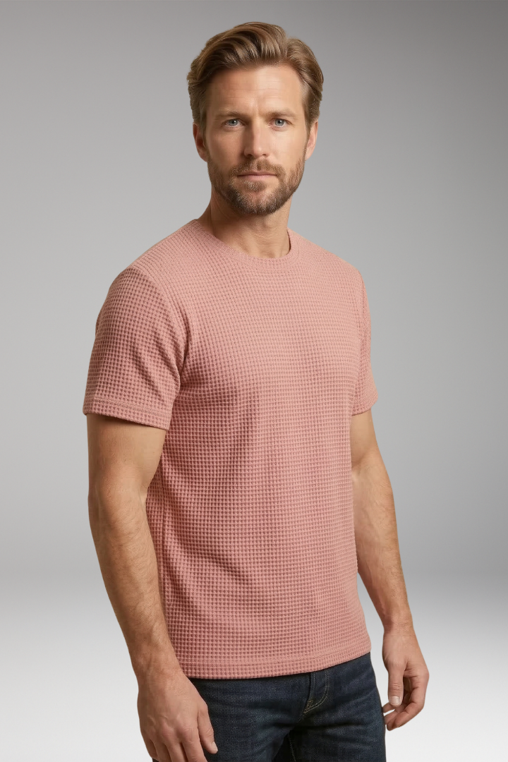 Men's T Shirt with Round Neck and Textured Surface