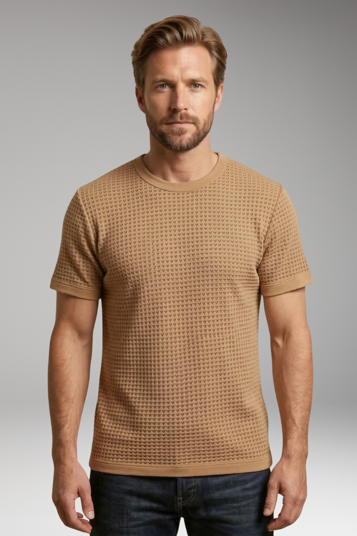 Men's T Shirt with Round Neck and Textured Surface