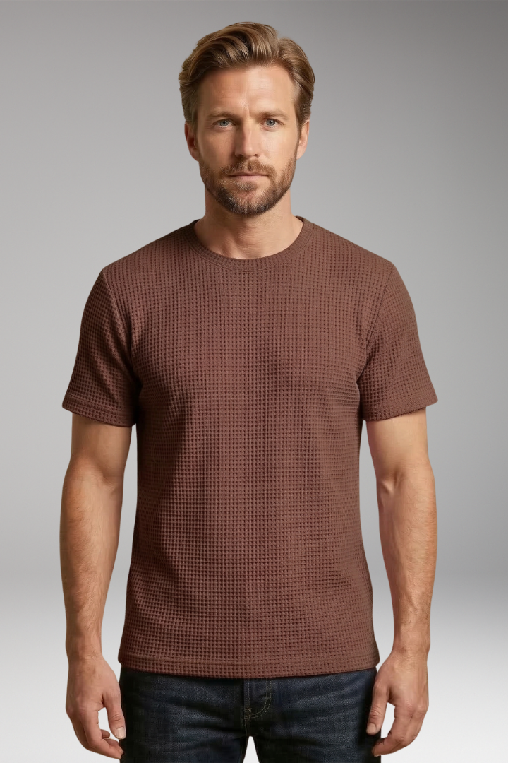 Men's T Shirt with Round Neck and Textured Surface
