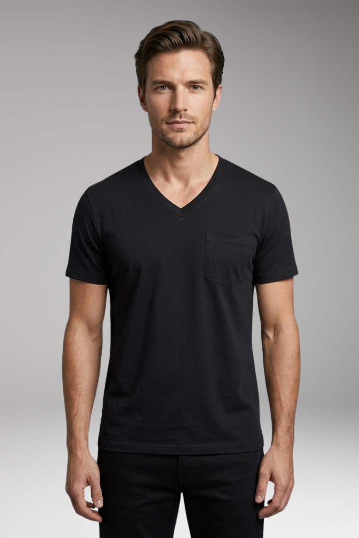 Men's T Shirt with V Neck and Chest Pocket