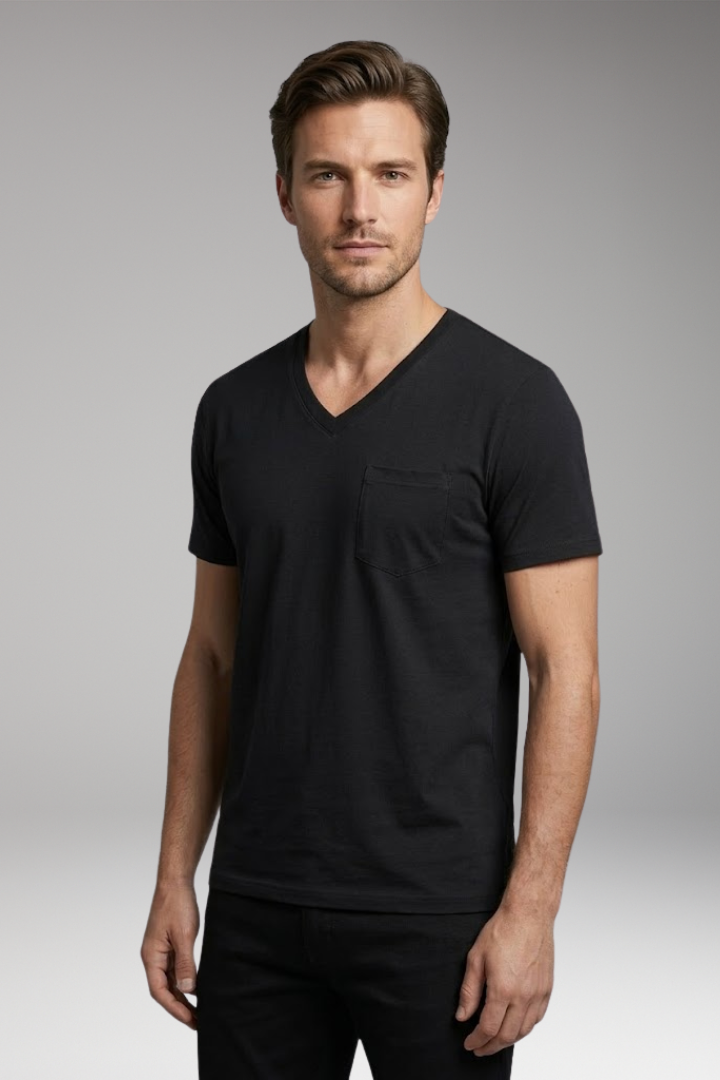 Men's T Shirt with V Neck and Chest Pocket