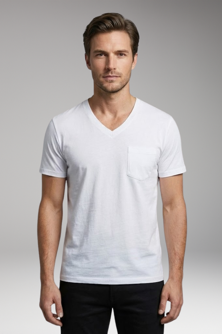 Men's T Shirt with V Neck and Chest Pocket
