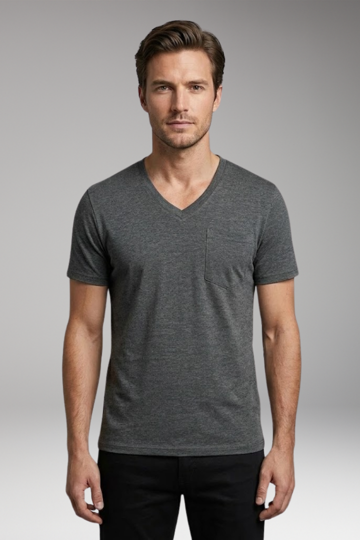 Men's T Shirt with V Neck and Chest Pocket
