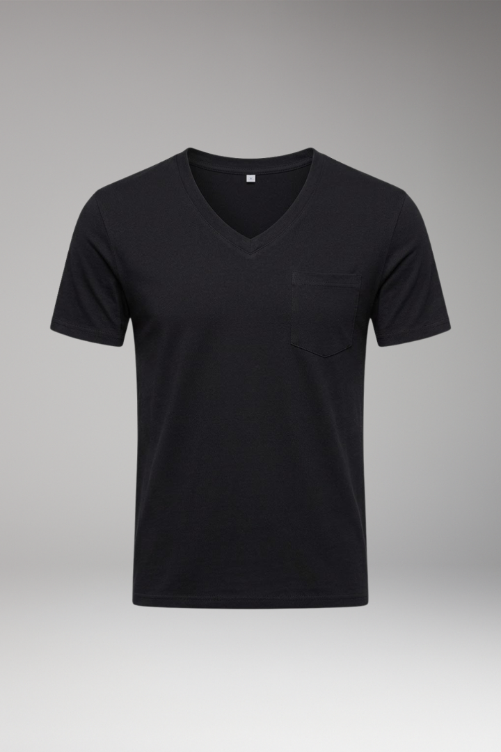 Men's T Shirt with V Neck and Chest Pocket