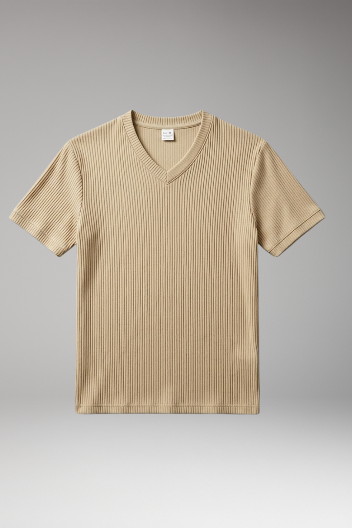 Men's T Shirt with V Neck and Ribbed Surface