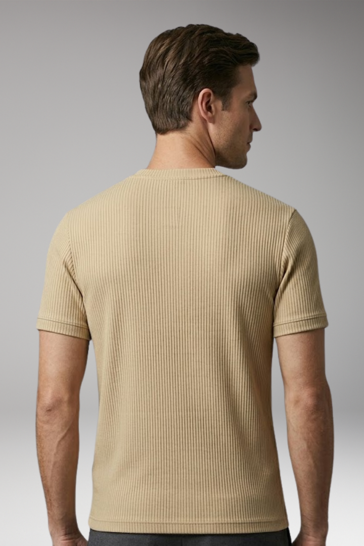 Men's T Shirt with V Neck and Ribbed Surface
