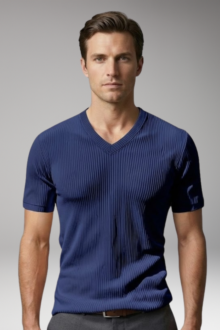 Men's T Shirt with V Neck and Ribbed Surface
