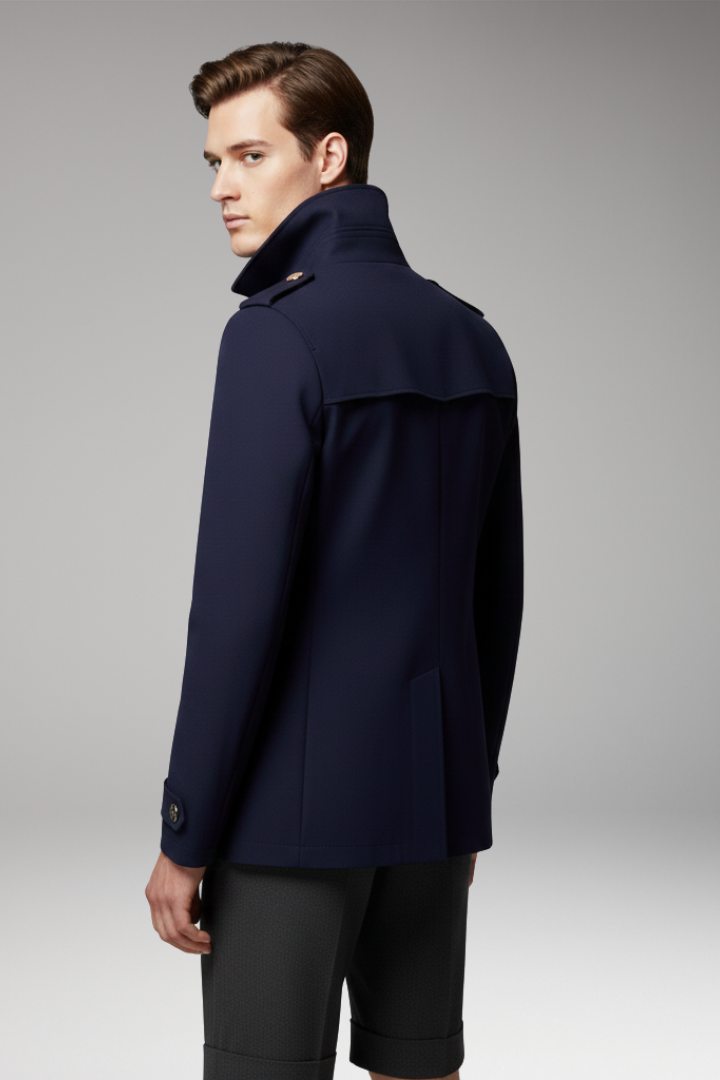 Men's Trench Coat with Front Button Closure and Structured Exterior