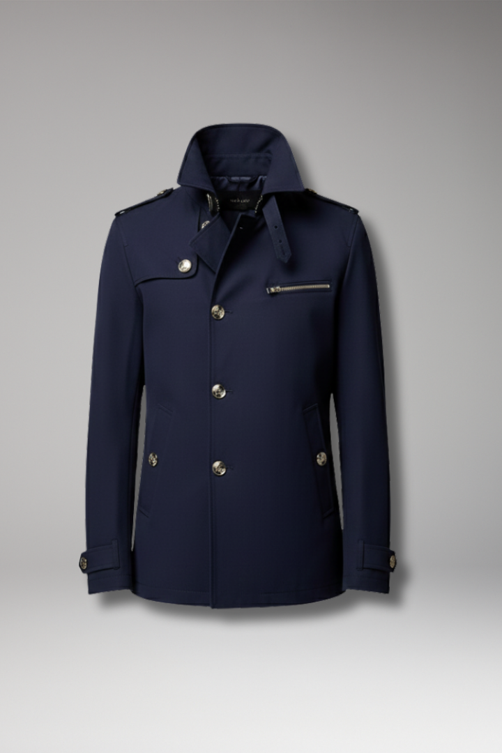 Men's Trench Coat with Front Button Closure and Structured Exterior