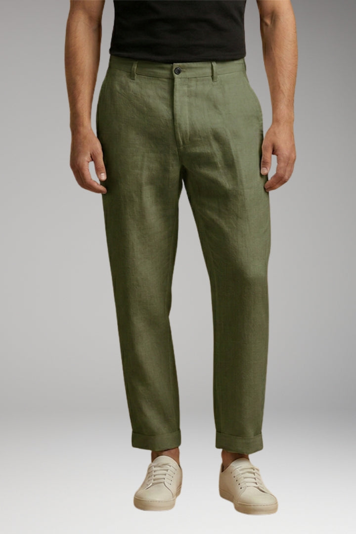 Men's Trousers with Button Fastening and Cuffed Hems