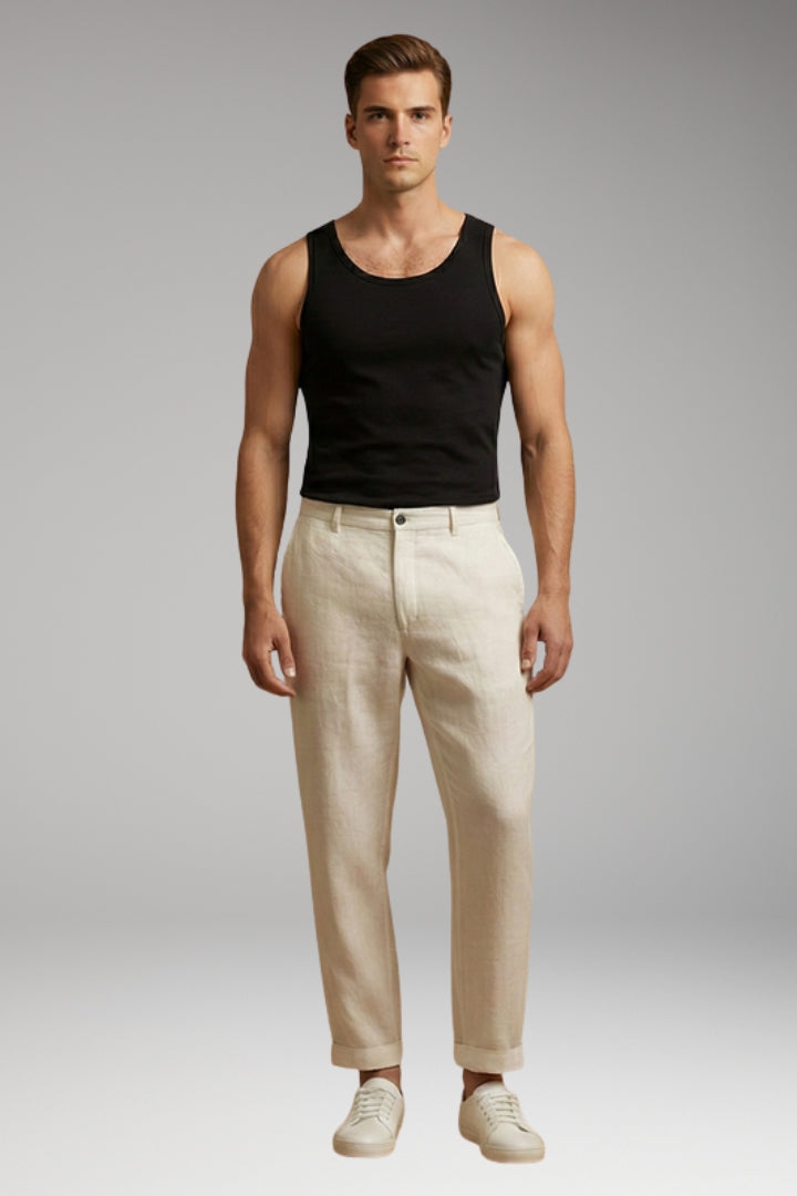 Men's Trousers with Button Fastening and Cuffed Hems