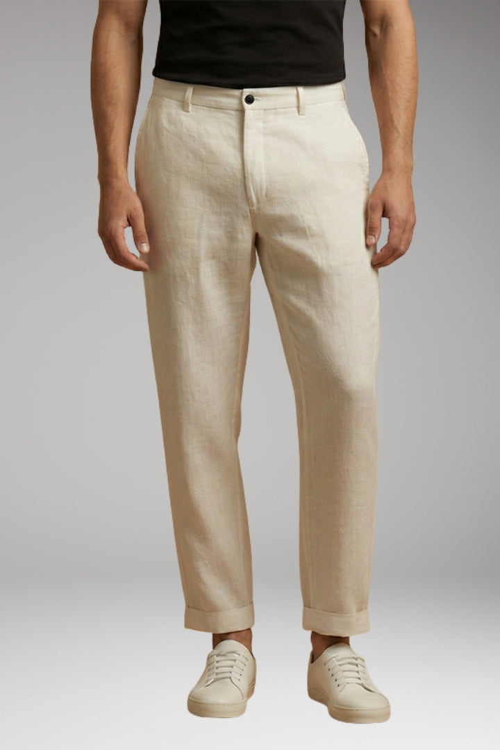 Men's Trousers with Button Fastening and Cuffed Hems