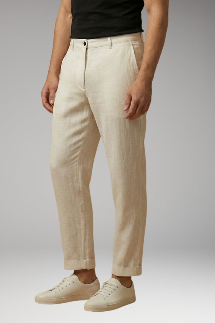 Men's Trousers with Button Fastening and Cuffed Hems