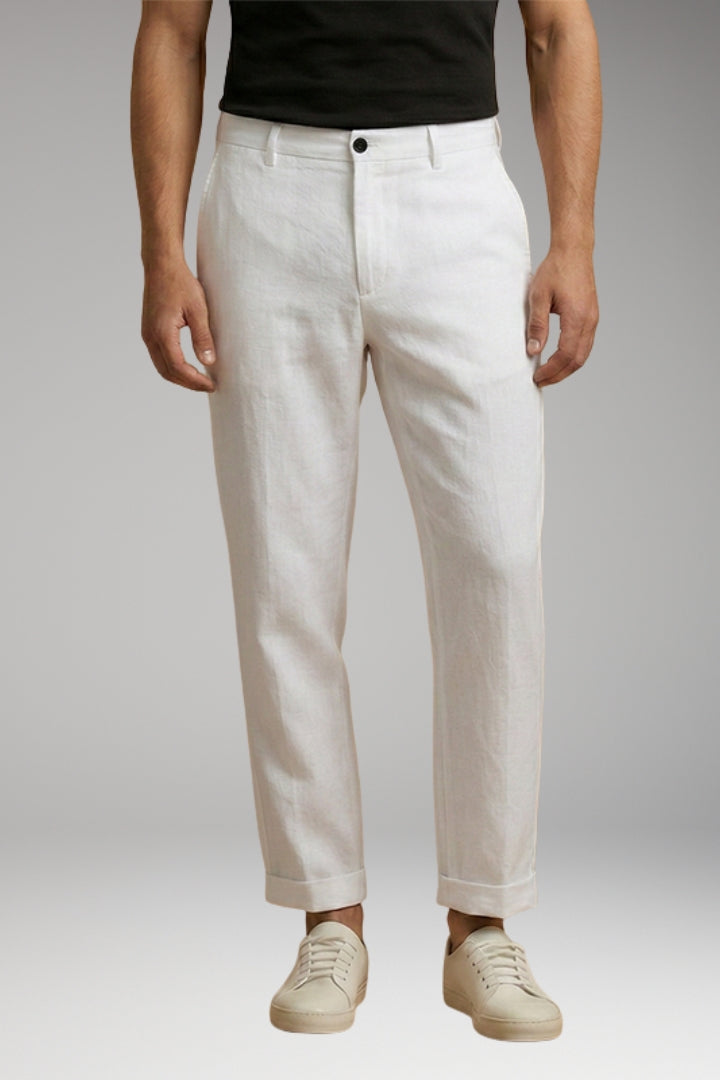 Men's Trousers with Button Fastening and Cuffed Hems