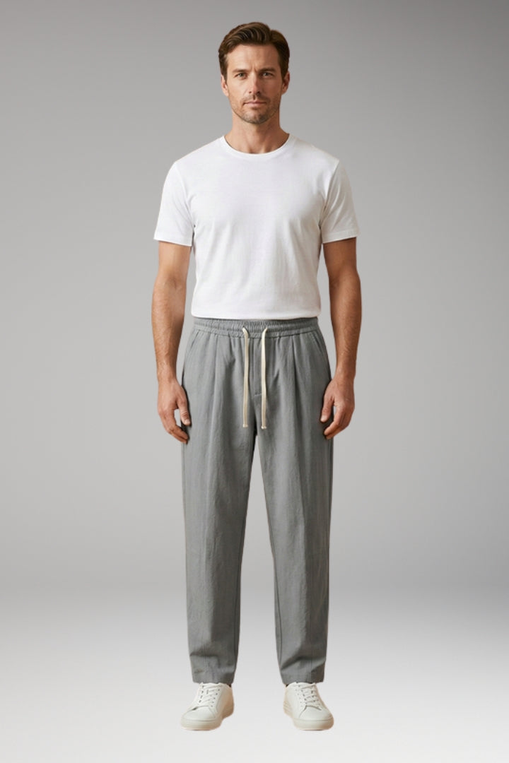 Men's Trousers with Drawstring Waistband and Cuffed Hems