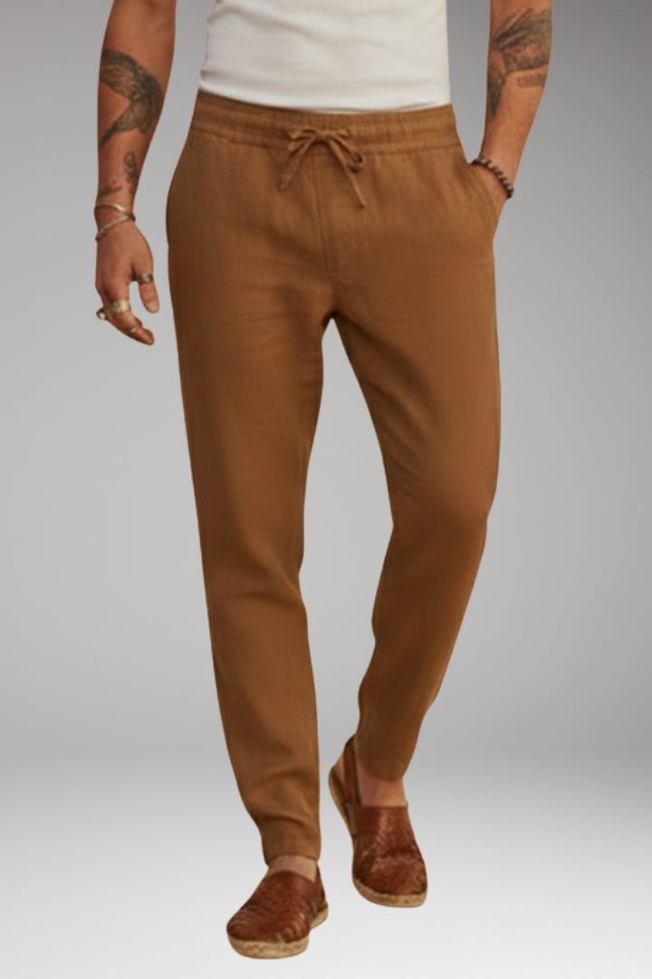 Men's Trousers with Drawstring Waistband and Tapered Fit