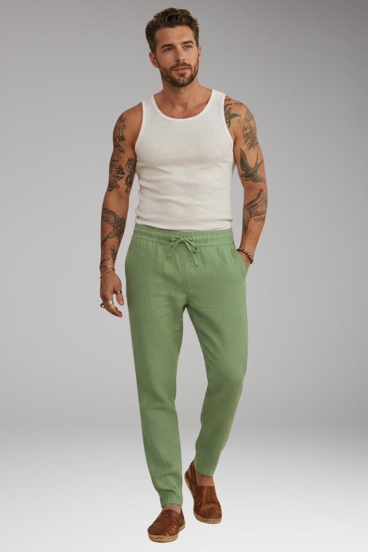 Men's Trousers with Drawstring Waistband and Tapered Fit