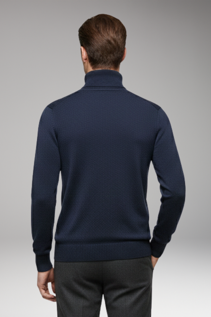 Men's Turtleneck Sweater with Ribbed Cuffs and Ribbed Hem