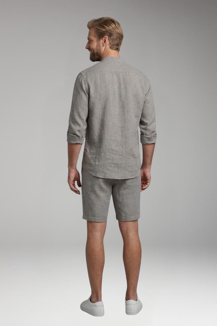 Men's Two-Piece Set with Button-Up Shirt and Relaxed Fit Shorts