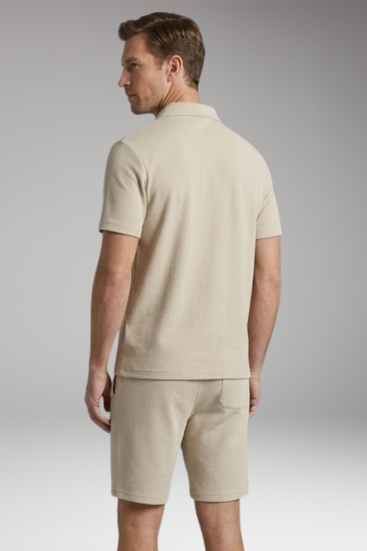 Men's Two-Piece Set with Half-Zip Shirt and Elastic Waistband Shorts