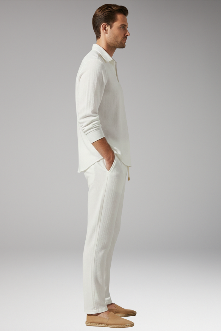 Men’s Two-Piece Set with Long Sleeve Shirt and Drawstring Pants