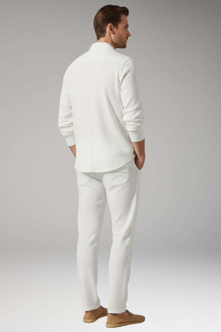 Men’s Two-Piece Set with Long Sleeve Shirt and Drawstring Pants