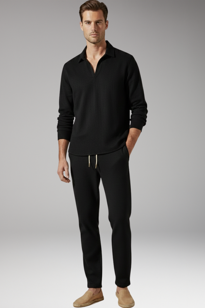 Men’s Two-Piece Set with Long Sleeve Shirt and Drawstring Pants