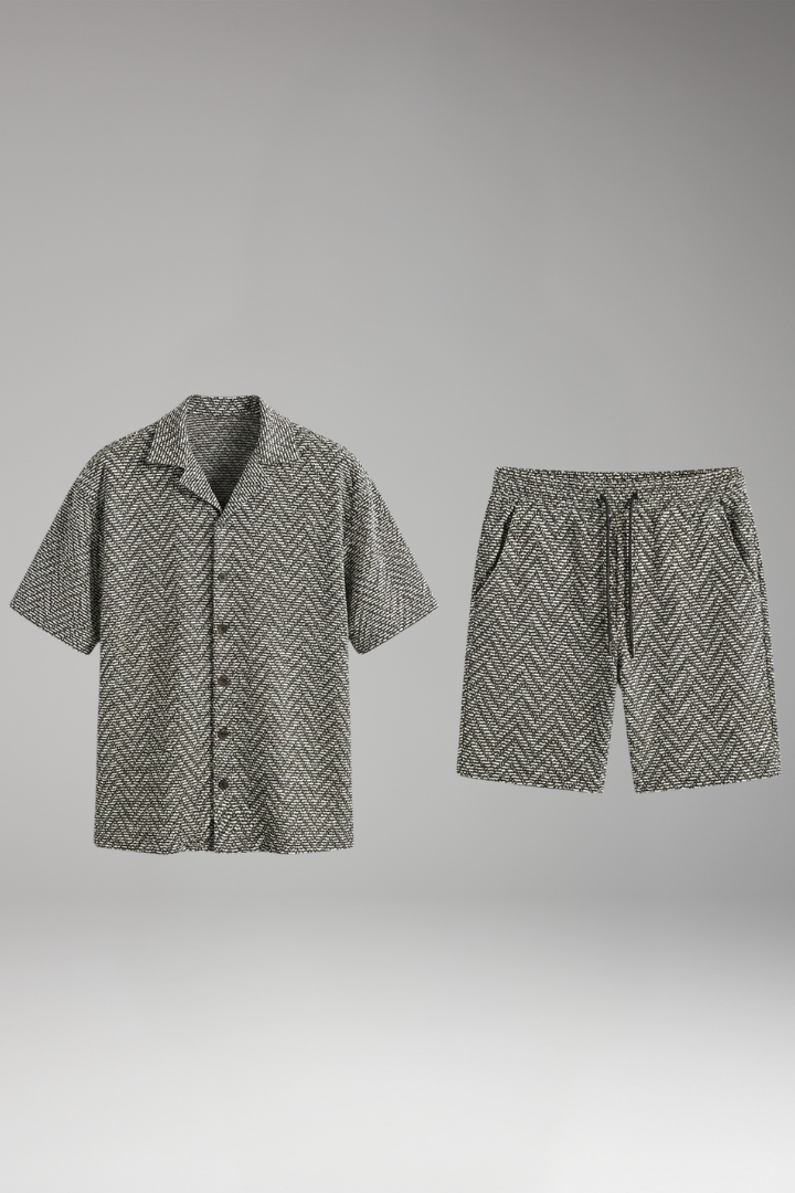 Men's Two-Piece Set with Printed Short-Sleeve Shirt and Shorts