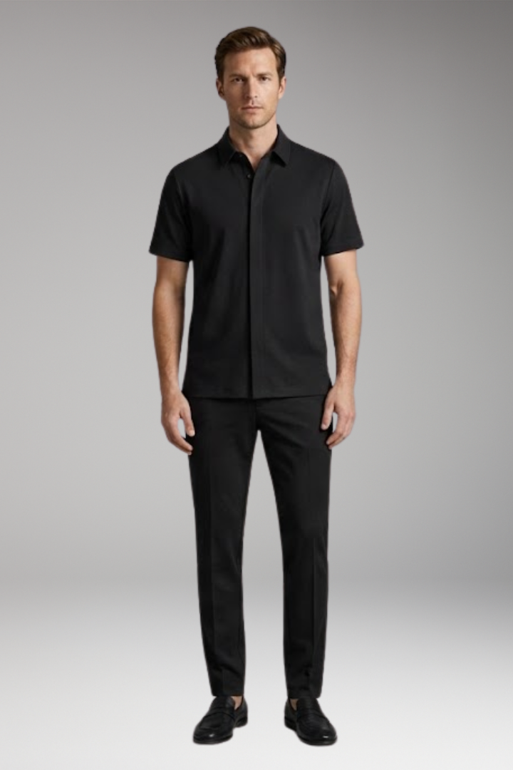 Men's Two-Piece Set with Short-Sleeve Shirt and Slim-Fit Trousers