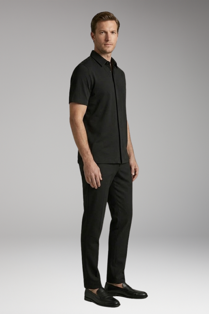 Men's Two-Piece Set with Short-Sleeve Shirt and Slim-Fit Trousers