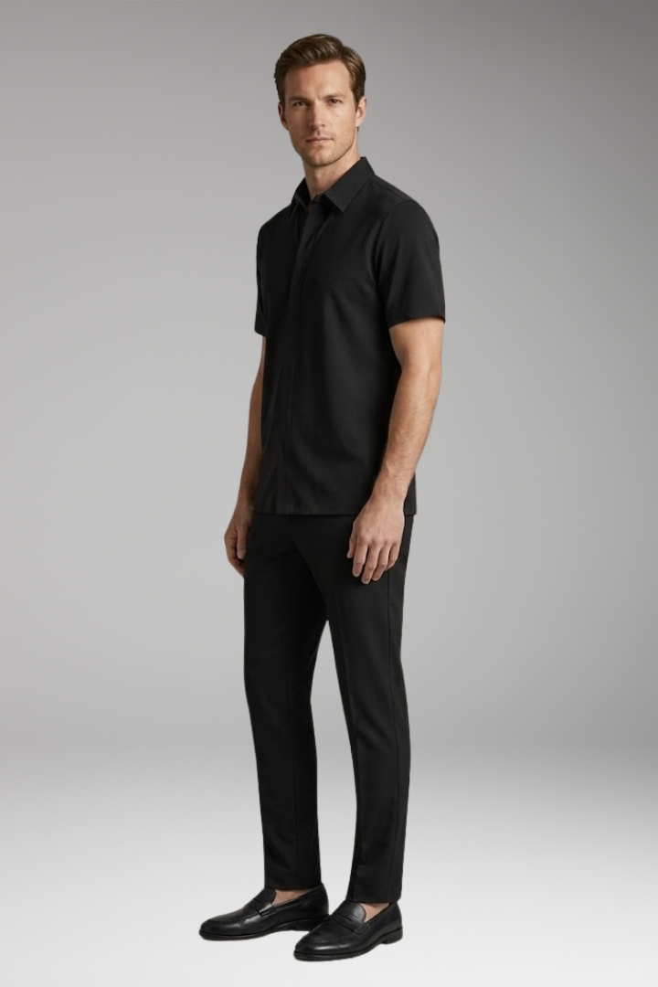 Men's Two-Piece Set with Short-Sleeve Shirt and Slim-Fit Trousers