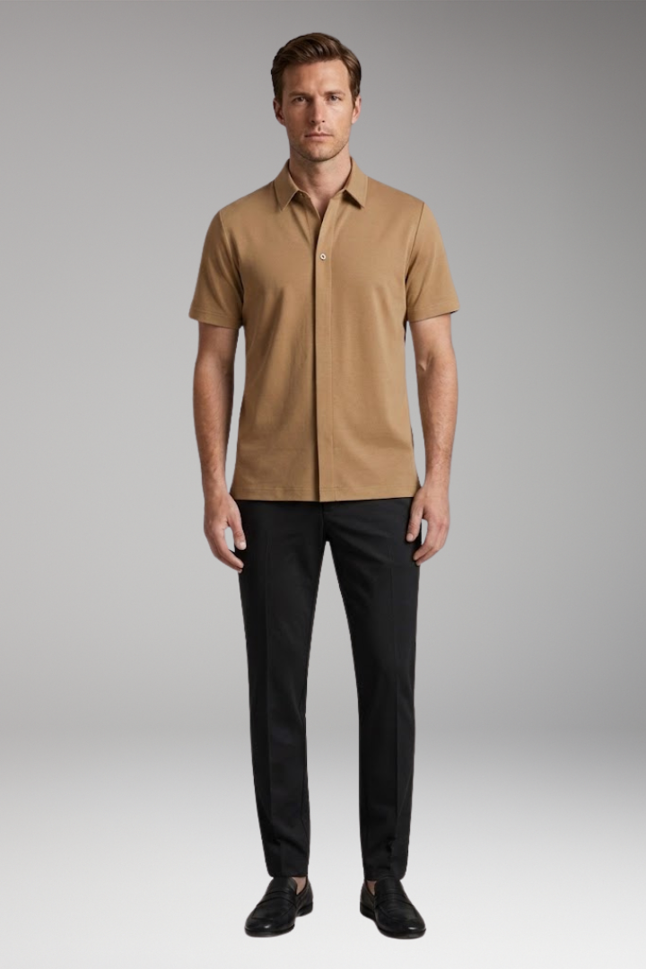 Men's Two-Piece Set with Short-Sleeve Shirt and Slim-Fit Trousers