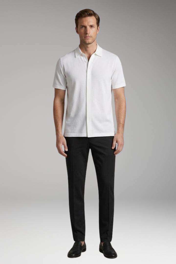 Men's Two-Piece Set with Short-Sleeve Shirt and Slim-Fit Trousers