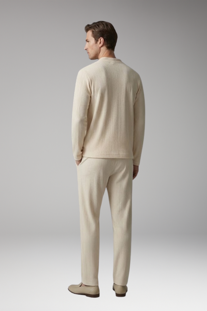 Men's Two-Piece Set with V-Neck Top and Relaxed Fit Trousers