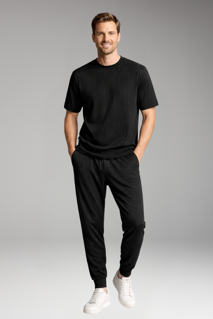 Men's Two-Piece Suit with Pleated T-shirt and Jogging Pants