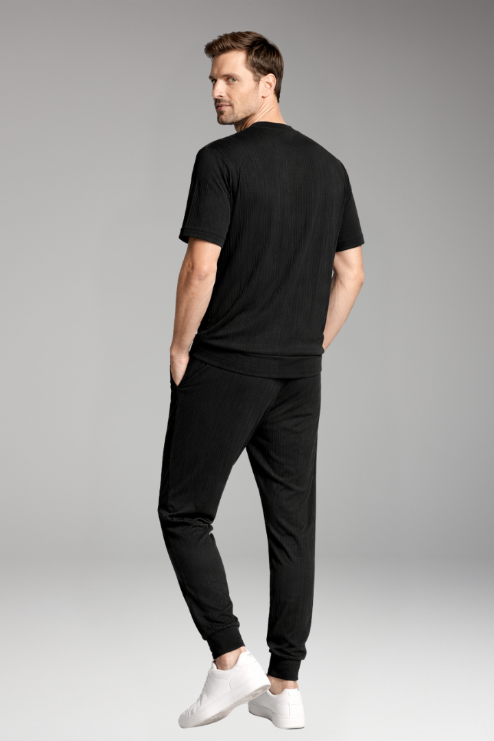 Men's Two-Piece Suit with Pleated T-shirt and Jogging Pants