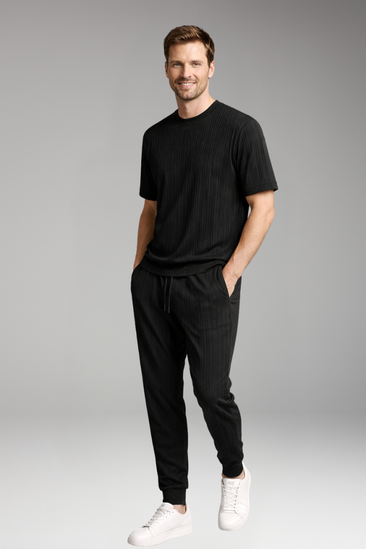 Men's Two-Piece Suit with Pleated T-shirt and Jogging Pants