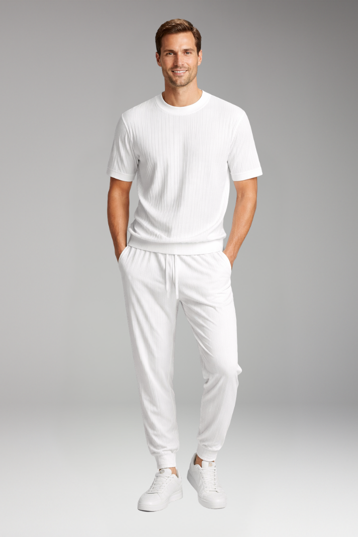 Men's Two-Piece Suit with Pleated T-shirt and Jogging Pants