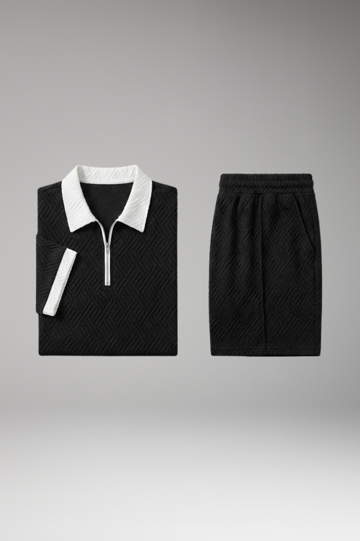 Men's Two-Piece Suit with Zip-Up Shirt and Matching Shorts