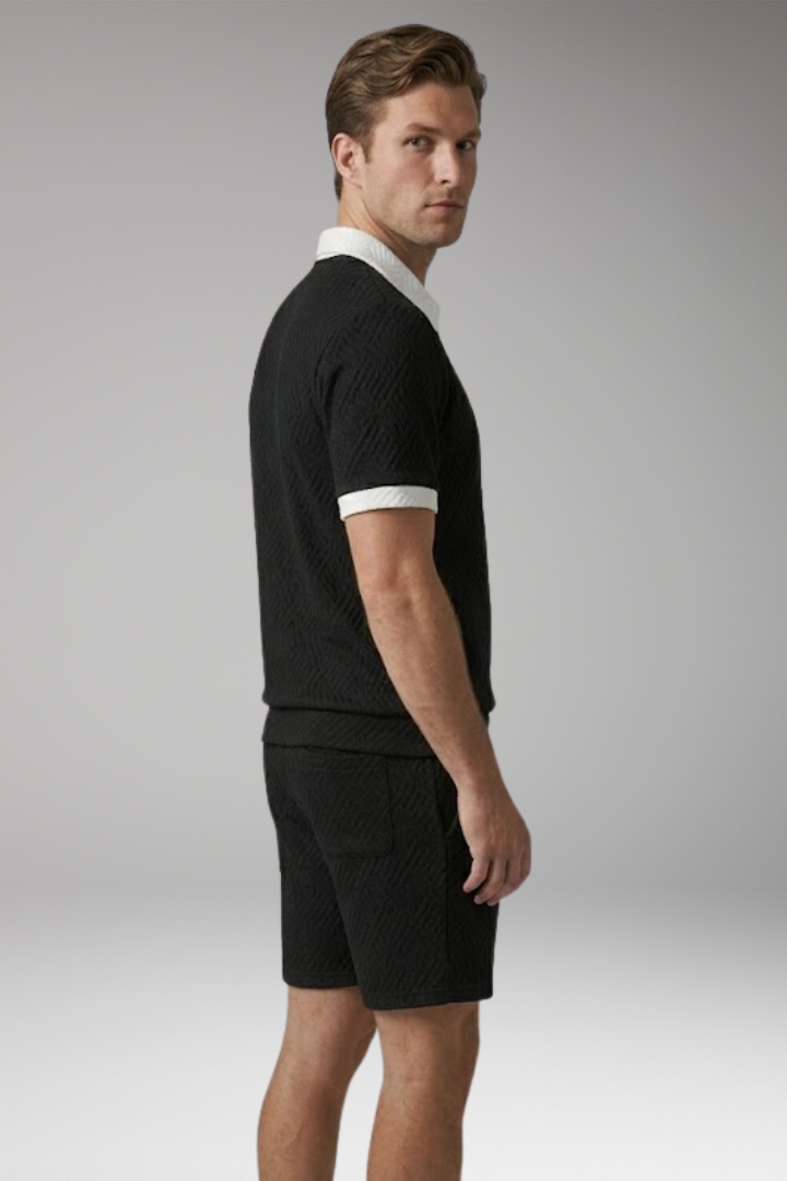 Men's Two-Piece Suit with Zip-Up Shirt and Matching Shorts
