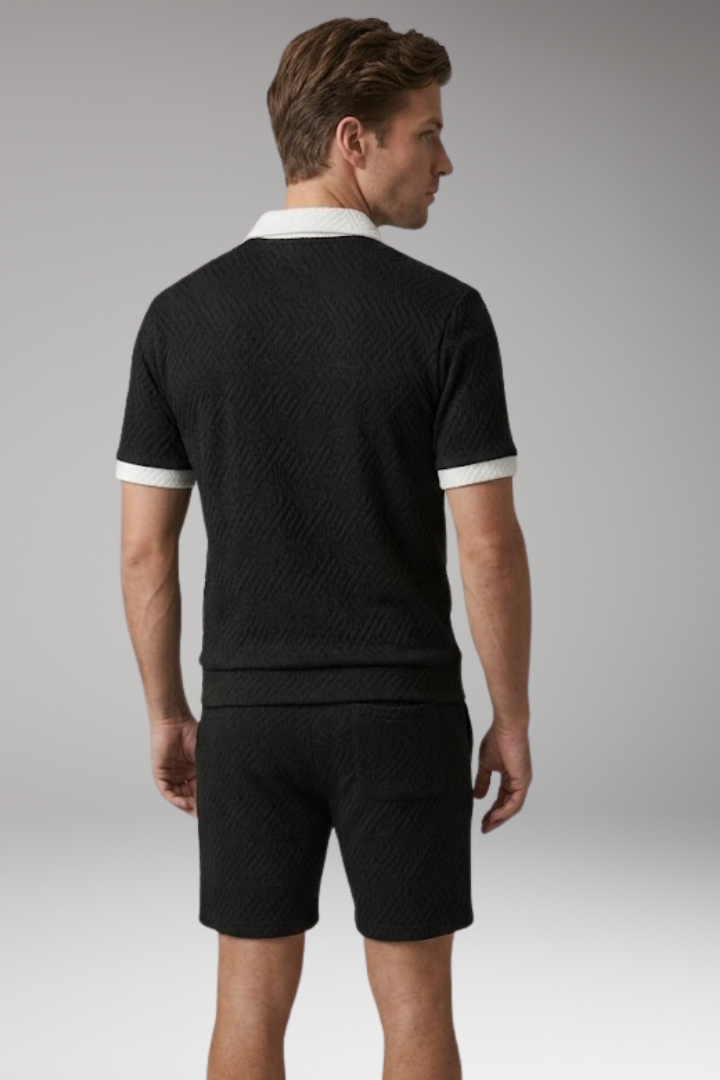 Men's Two-Piece Suit with Zip-Up Shirt and Matching Shorts