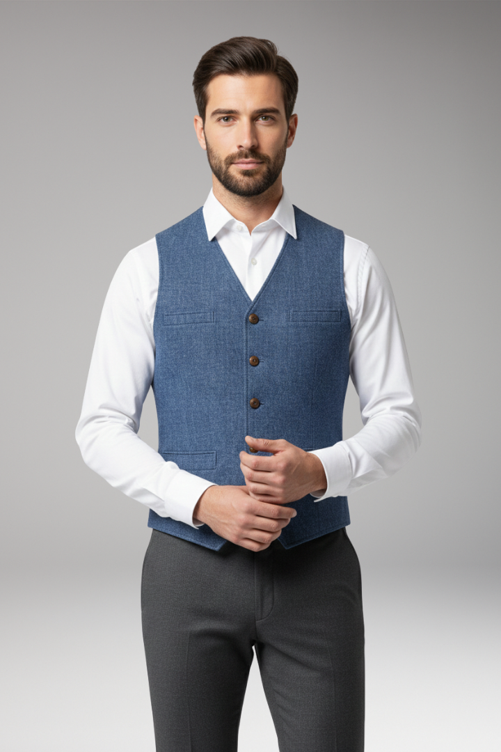 Men’s Vest with V-Neck and Button Closure